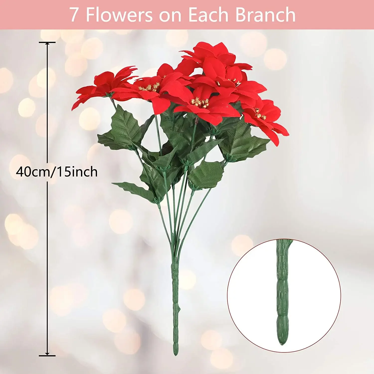 Christmas Artificial Poinsettia Flowers Red Fake Christmas Flower Bouquet with Stem for Home Wedding Party Table 1 Pack