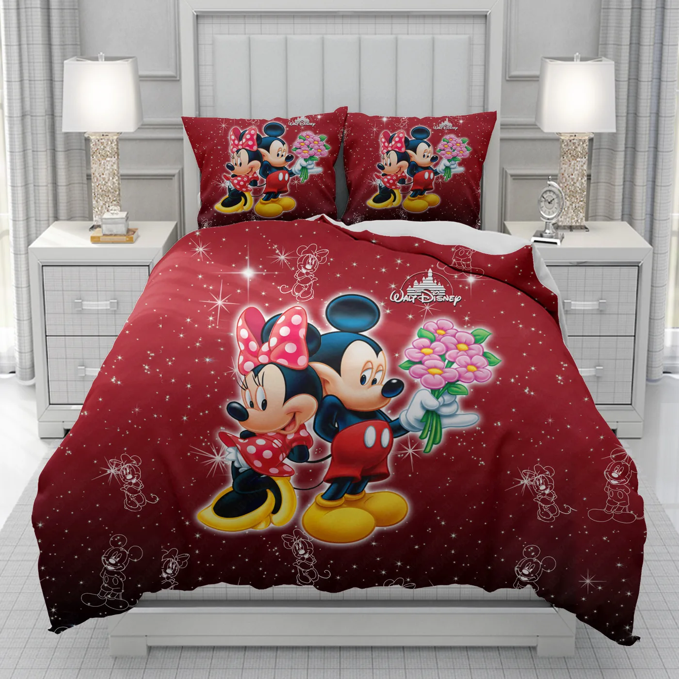 

Mickey Mouse Minnie Mouse flowers Duvet Cover men women/Children KID Printing Disney cartoon Bedding Set Bed Soft gift