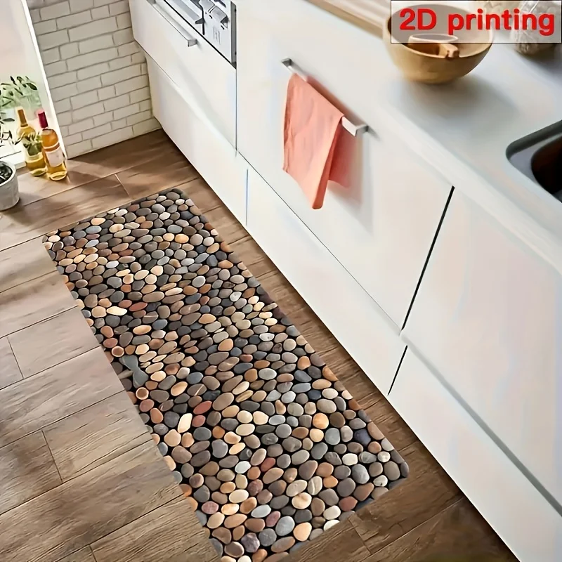 3D Pebble Stone Illusion Diatomaceous Earth Kitchen Rug,Non-Slip Rubber Back,Fast Drying,Decor Mat for Bathroom,Hallway,Washroom