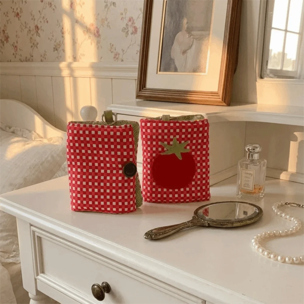 Storage Card Bag Tomato-Checkered Passport Bag Lightweight Portable Tomato Jewelry Bag Polyester Soft Card Bag Business Trip