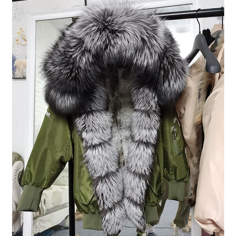 2023Maomaokong Natural Real Fox Fur Collar Women Coat Raccoon Fur Liner Jacket Winter Fashion Loose Waterproof Embroidery Parka