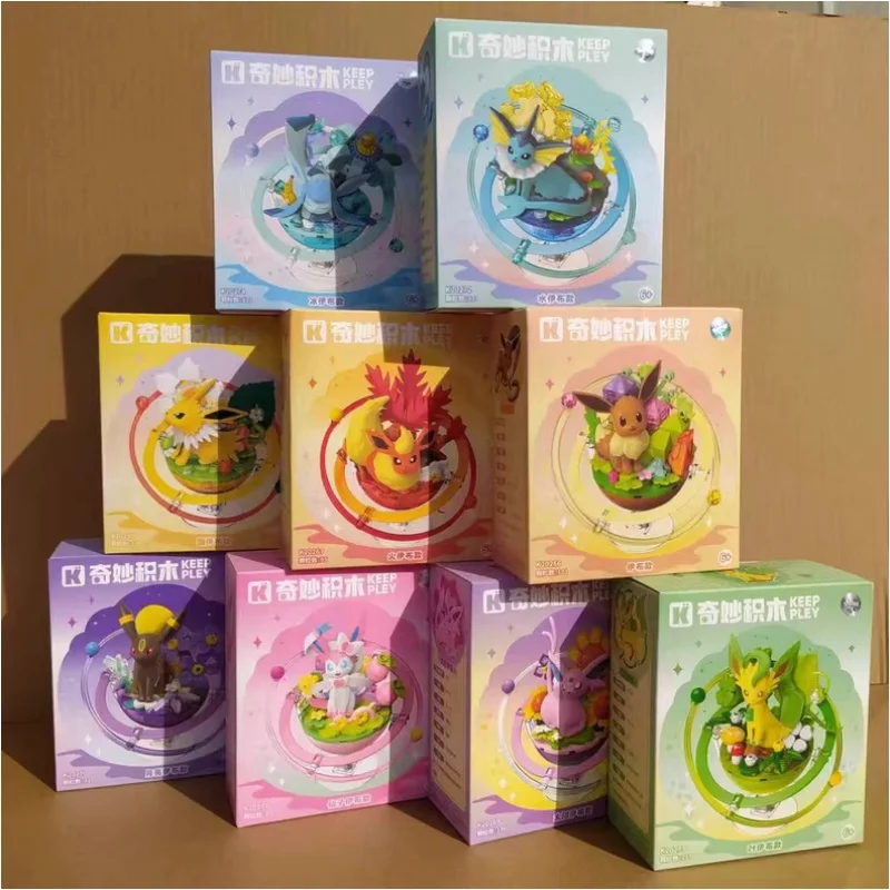 Keeppley Eevee Bausteine Pokemon Familie Planet Sylveon Vaporeon Espeon Jolteon Umbreon 3D-Modell Ziegelfiguren Geschenke