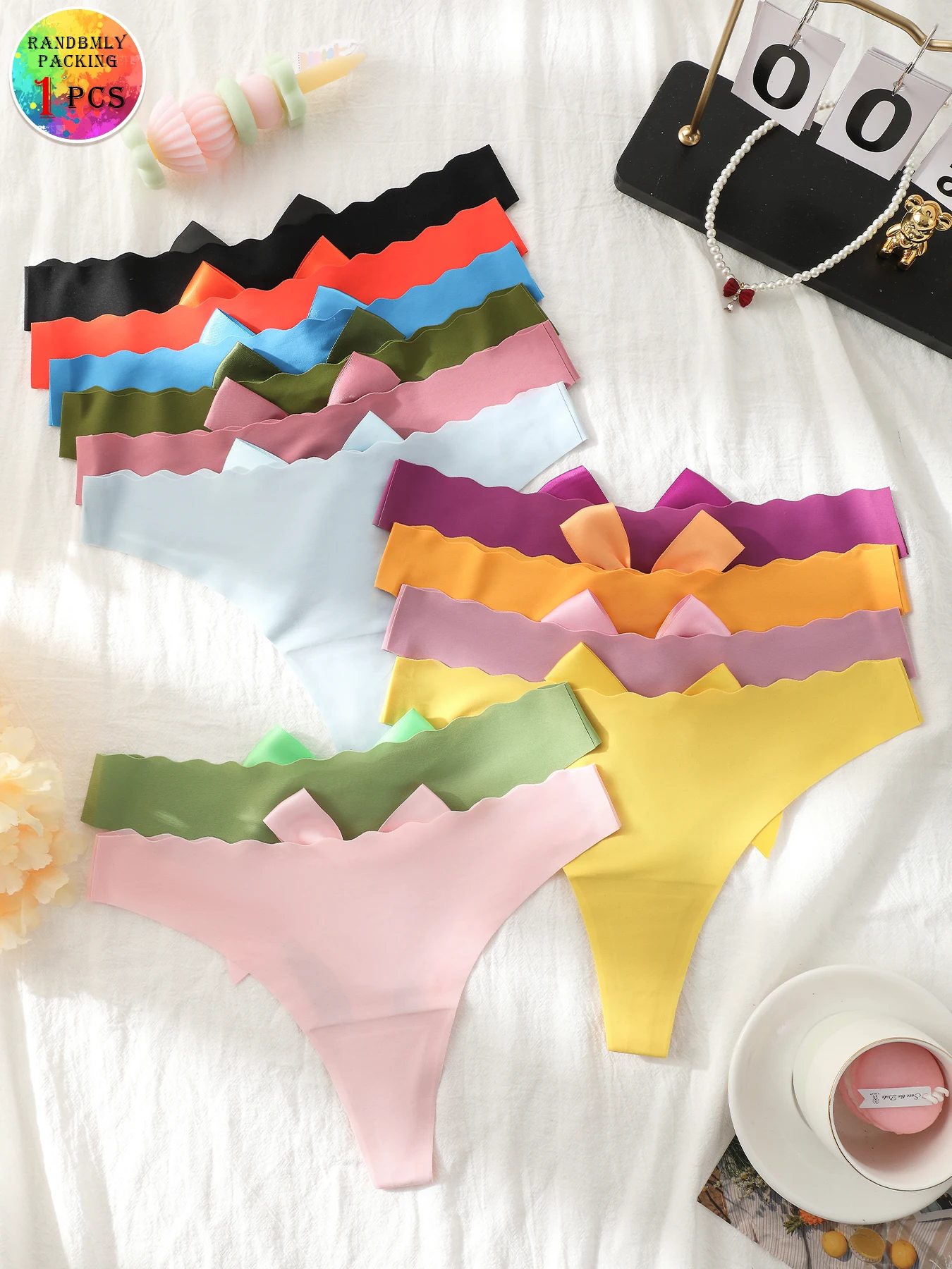 ملابس داخلية نسائية Random1pc مع زخرفة فيونكة كبيرة، مريحة ومثيرة، لون عشوائي