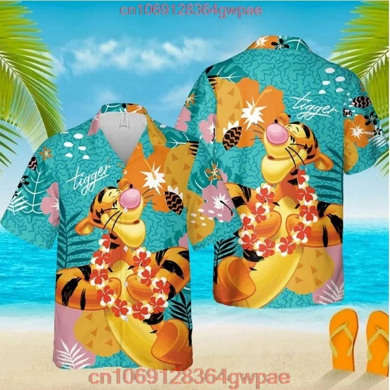 Tigger camisa havaiana verão praia viagem família camisa havaiana disney camisa havaiana vintage botão para baixo camisa