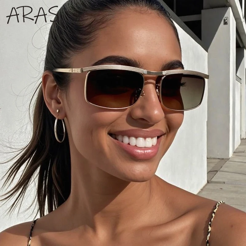 

Fashion Rectangle Sunglasses Women 2025 Luxury Brand Metal Big Frame Sunglass For Lady Outdoor Vintage Eyewear Y2K Punk Shades