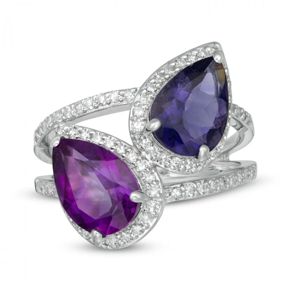 

HESHI Pear-Shaped Amethyst and Lolite Ring for Women