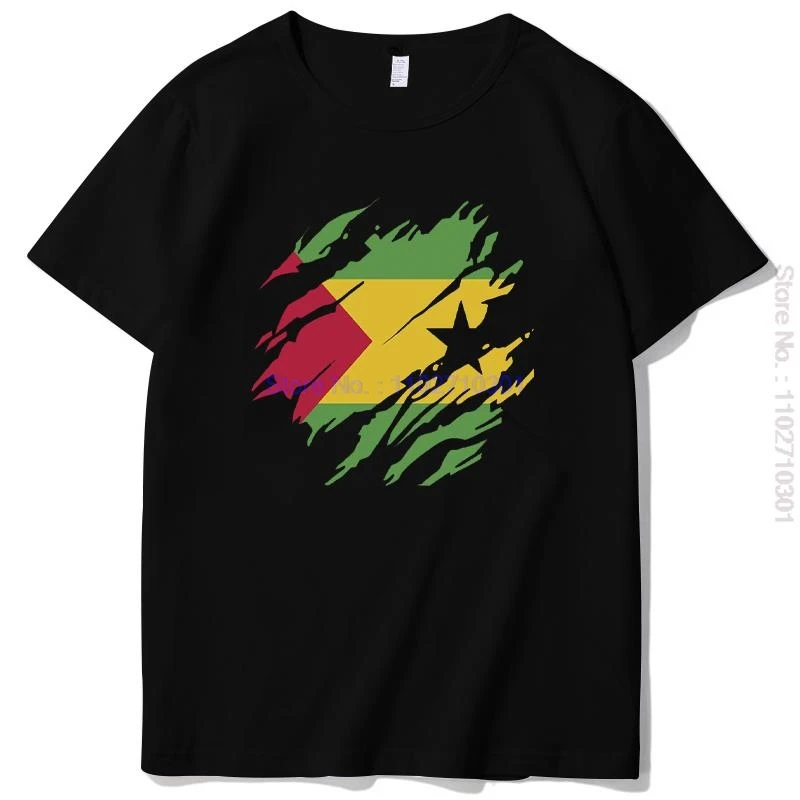 Torn Sao Tome And Principe Flag Mens T-Shirt Graphic T Shirts Unisex Summer Cotton Short Sleeve T-Shirt Harajuku Mens Clothes