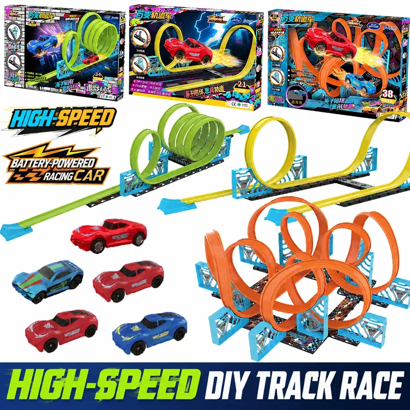 Sising Diy Assembled High Speed Racing Track Car Set 21 34 38 Pcs Modular Loop Stunt Playset For Family Interactive Game