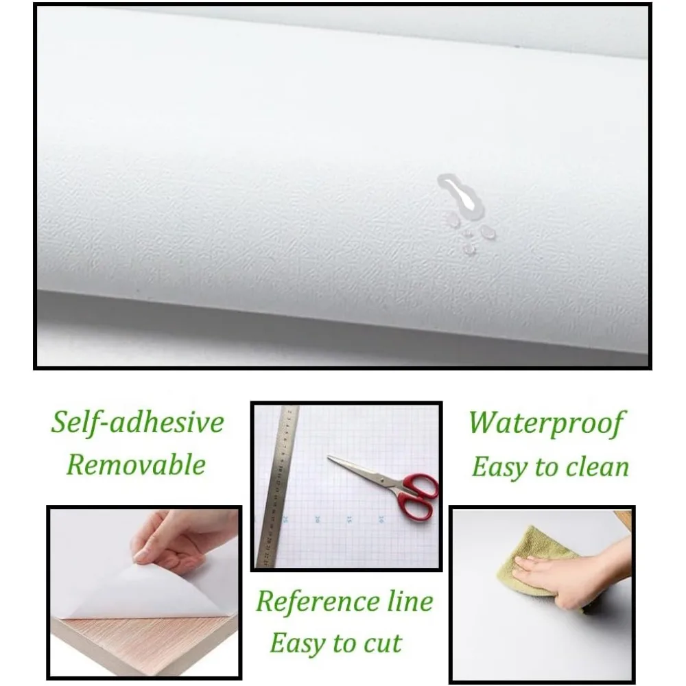 لفة ورق جدران من الفينيل قابلة للإزالة للديكور الحديث، ورق اتصال أبيض قابل للتقشير واللصق لتزيين الجدران، مقاس 984.2 × 17.7