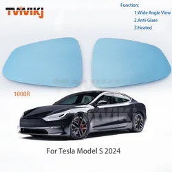 TVYVIKJ Real 1000R 1 pair Side rearview mirror blue glass lens For Tesla Model S 2024 wide angle view anti glare door mirror