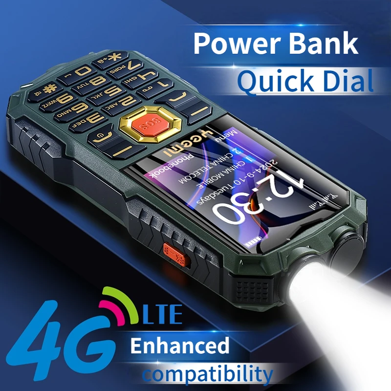 Rugged Large Battery Senior Phone Cheap 4G Durable Large Button SOS Call Long Standby Speed Dial Two Torchs Powerbank Dural Sim