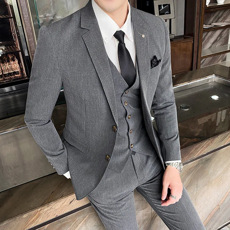 (Blazer+Vest+Pants) 3Pcs/Set Luxury Plus Size Men Suit Set Formal Suits Sets Oversize For Men\'s Wedding Office Business Suit Set