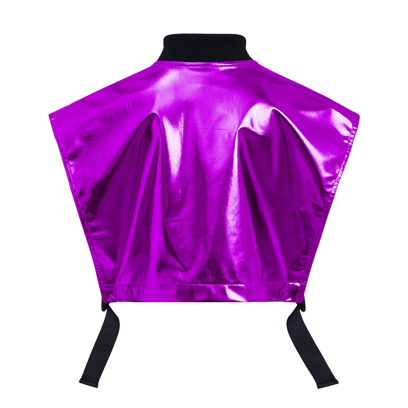 Kinder Mädchen Hip-Hop Jazz-Tanz-Outfit Aufführungskostüm mit seitlich geöffneter Metallweste mit Reißverschluss und seitlichen Druckknöpfen sowie glänzenden Shorts – Detail 16