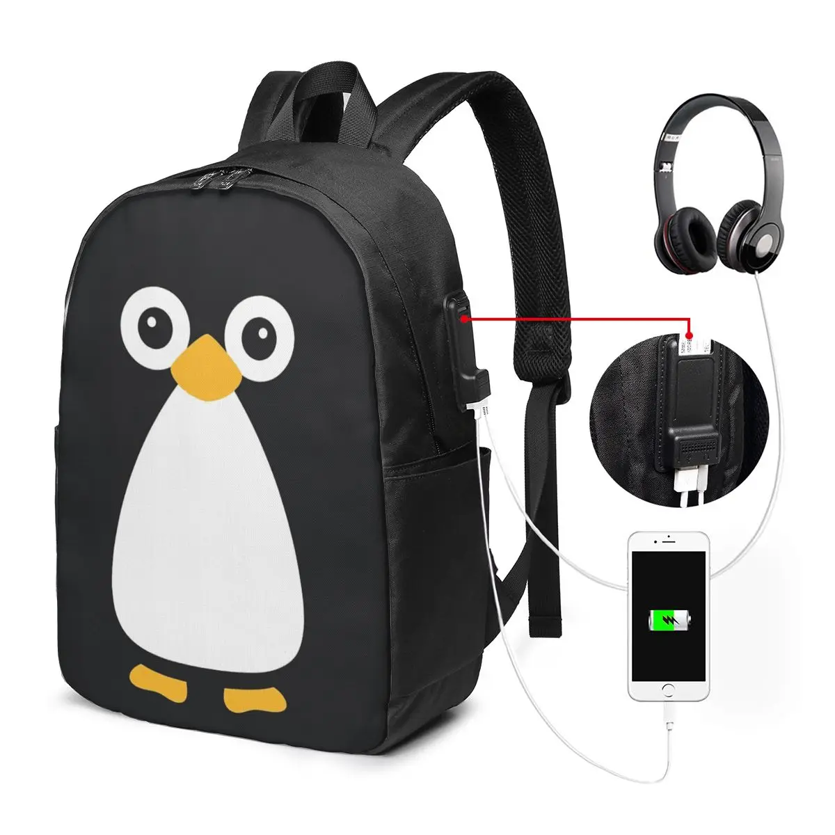 Cute Vector Penguin Backpack Travel Notebook Bag Computer College Student School Bag Laptop Shoulder Bags for Men Women view 2
