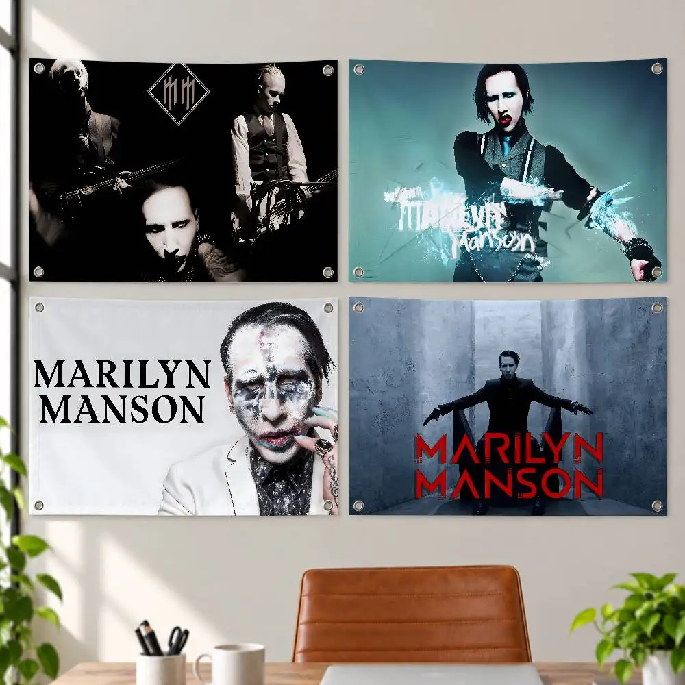 Singer M-Marilyn Manson Antichrist Superstar Aesthetic Wall Tapestry Flag Printed Wall Hanging Living Room Party Outdoor Decor