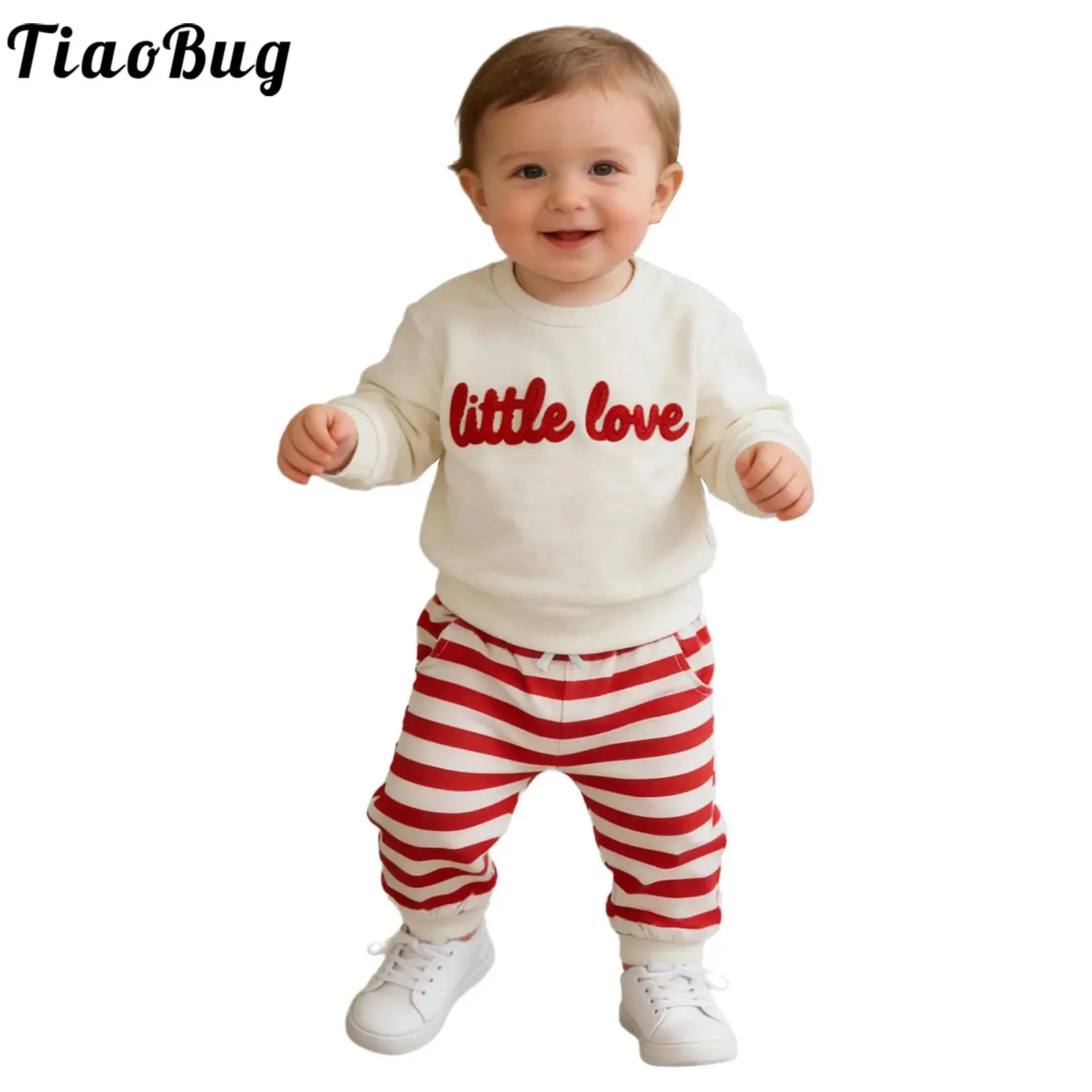 

Пуловер с длинными рукавами и вышивкой букв для маленьких мальчиков и девочек, толстовка с карманами, спортивные штаны, праздничная весенне-осенняя одежда