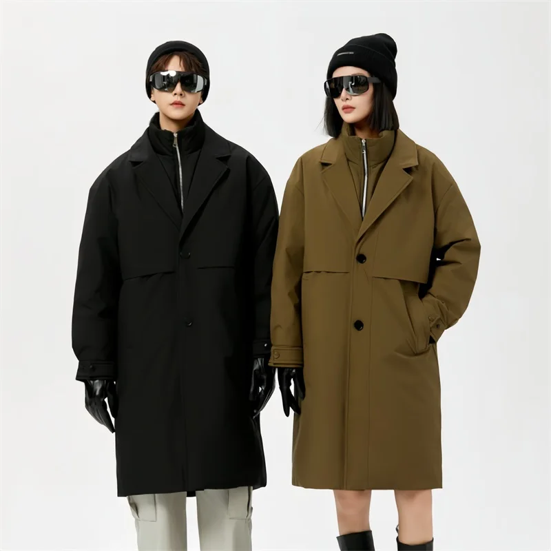 

2025 Winter New Trench Coat Down Jacket Unisex Versatile Warm Parka Men's Fashion Mid-Length White Duck Down Coat