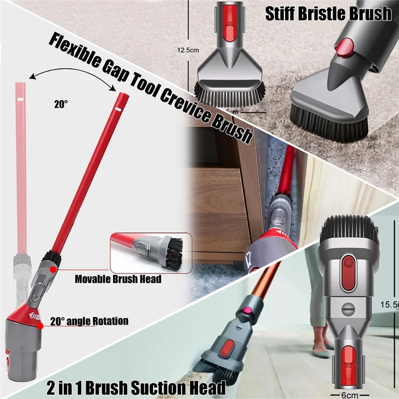 

DHIPP-Accessory Kit Compatible For Dyson V7 V8 V10 V11 V15 - Extendable Flexible Hose & Multi-Purpose Nozzle Brushes