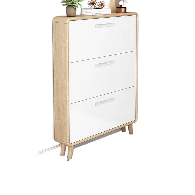 

Pure solid wood shoe cabinet, ultra-thin and large capacity, household foyer cabinet