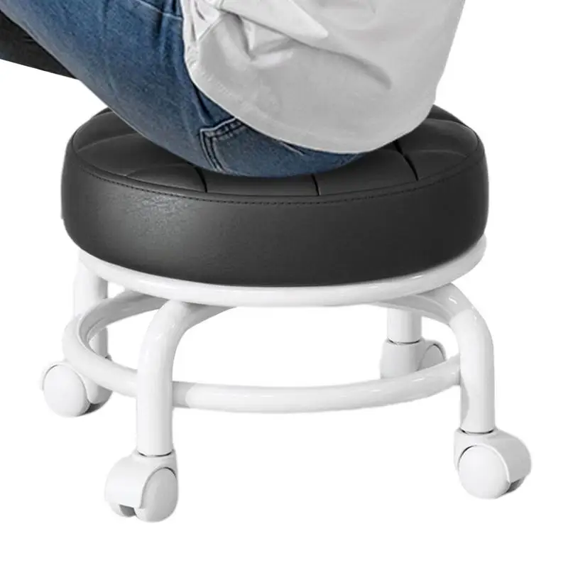 360 Degree Rotating Rolling Stool PU Leather Multi-functional Heavy Duty Low Seat Waterproof Round Stool With Universal Wheel