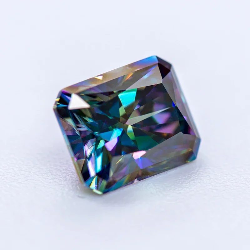 Pierre de moissanite verte arc-en-ciel, coupe radieuse, pierre précieuse cultivée en laboratoire, bijoux à bricoler soi-même, matiques, cadeau exécutif avec certificat GRA, document