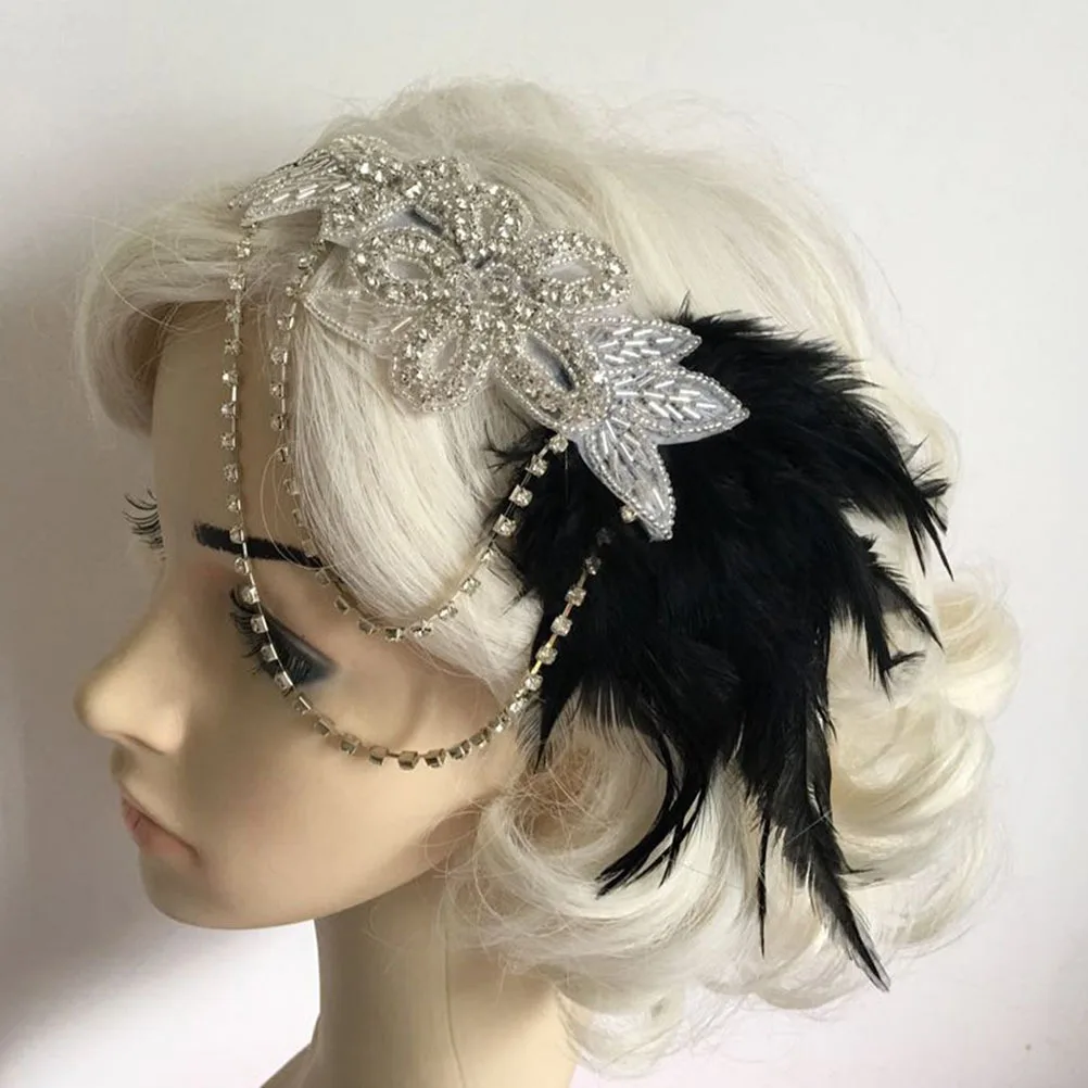 

Headband One Size Fits All Retro Black Flower Hairband 1920S Flapper Chain Headpiece For Fancy Dress Wedding Party