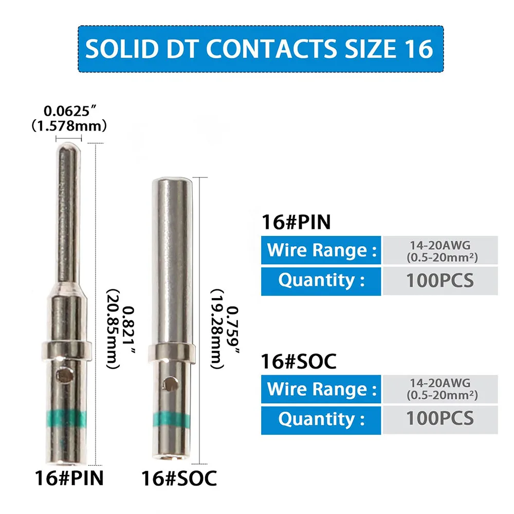 Deutsch Solid Contact Kit Barrel Shaped Contact Male and Female Terminals DT Series Pins Stainless Steel Crimping Connector Pins