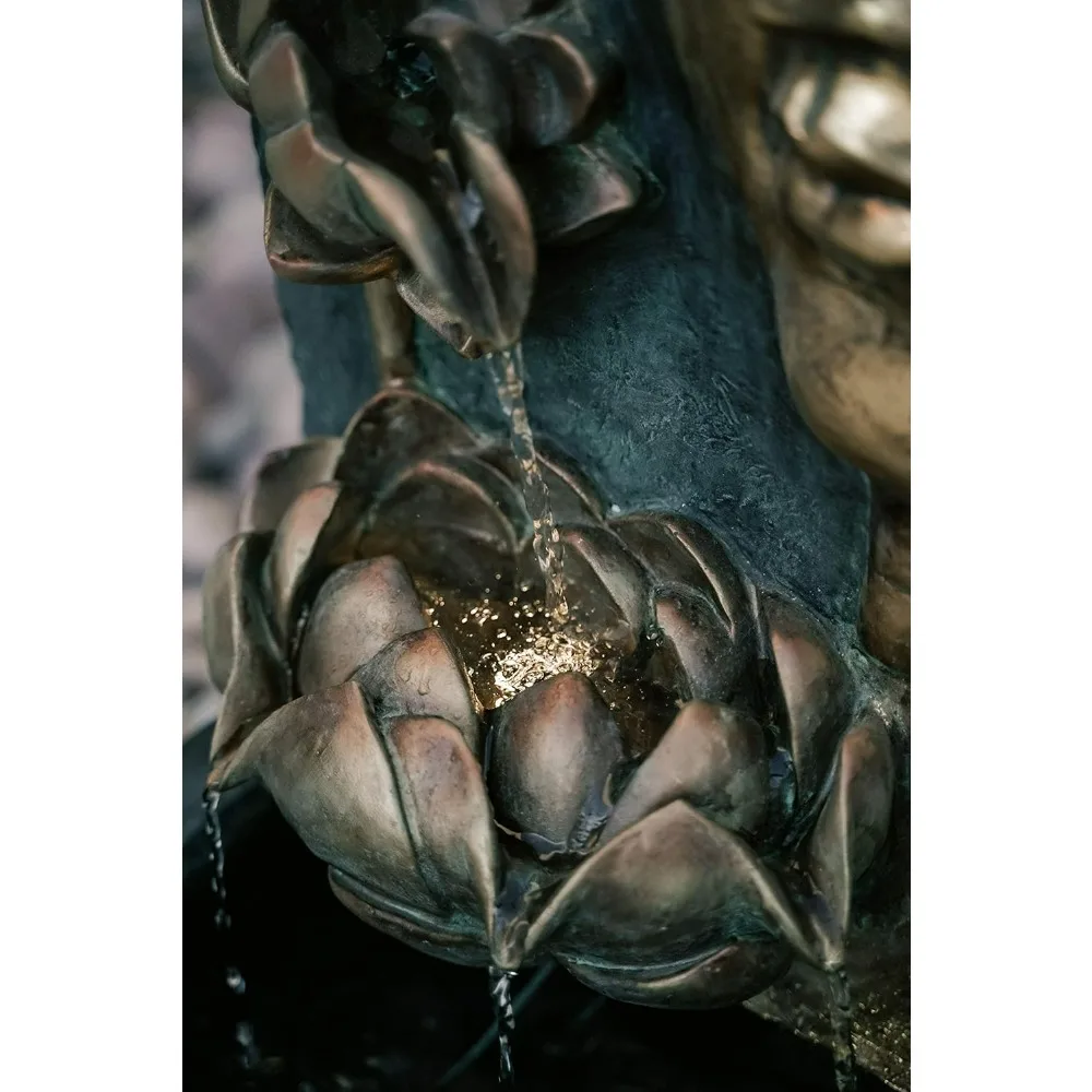 نافورة مياه للوجه من زن بوذا مع ضوء LED ومضخة - قائمة بذاتها للاستخدام الداخلي/الخارجي، ديكور زن مريح، زعنفة برونزية وطبيعية #5