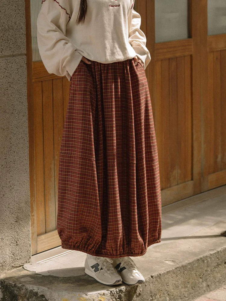 

Новая женская одежда Queenop для осени и зимы: японская юбка-баллон в клетку с дизайнерскими вставками, дышащая, приятная для кожи, из хлопка.