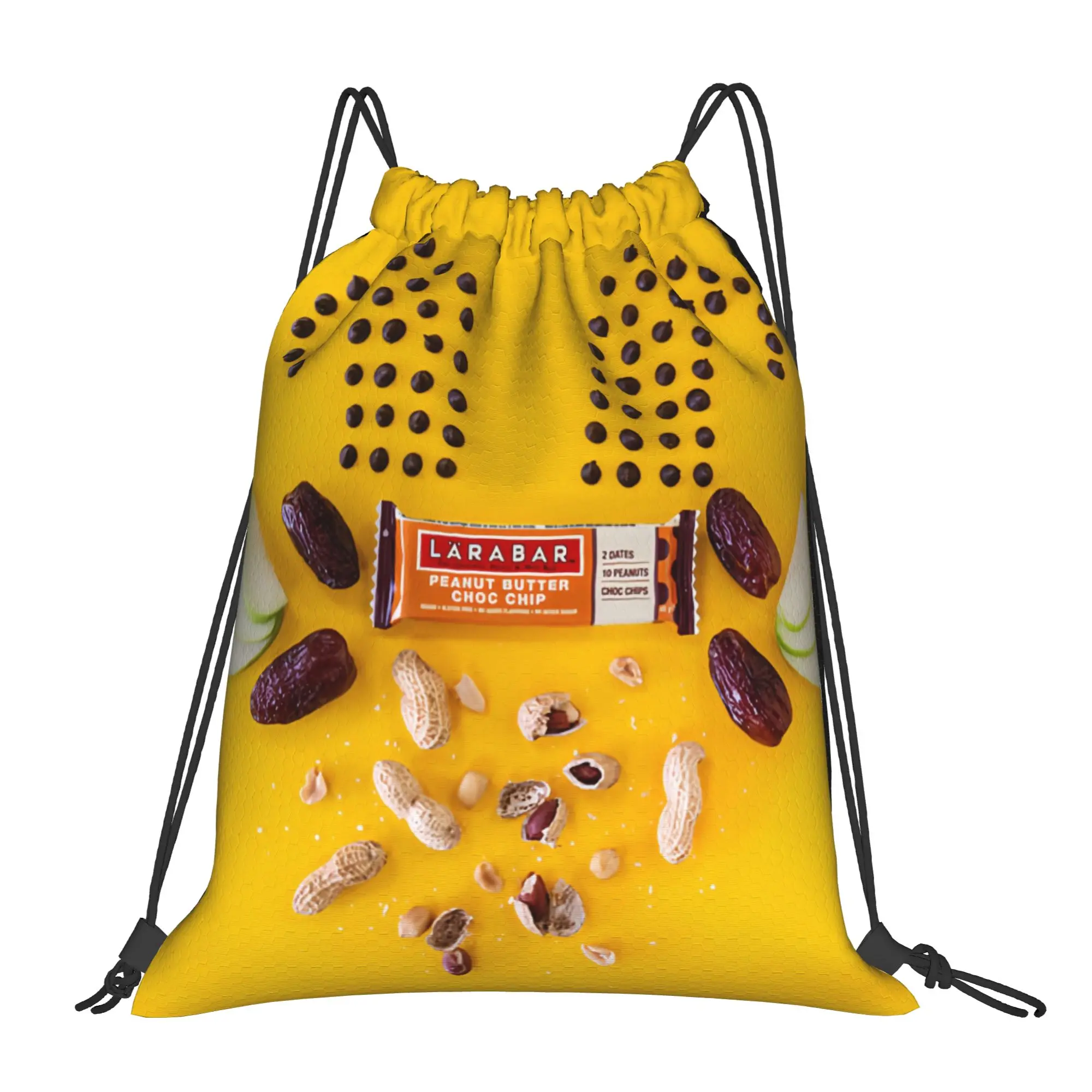 Mochilas Deportivas LÄRABARR Amarillas con Cordón, para Guardar Artículos de Gimnasio, Ciclismo y Senderismo, con Diseño de Mantequilla de Maní y Chispas de Chocolate