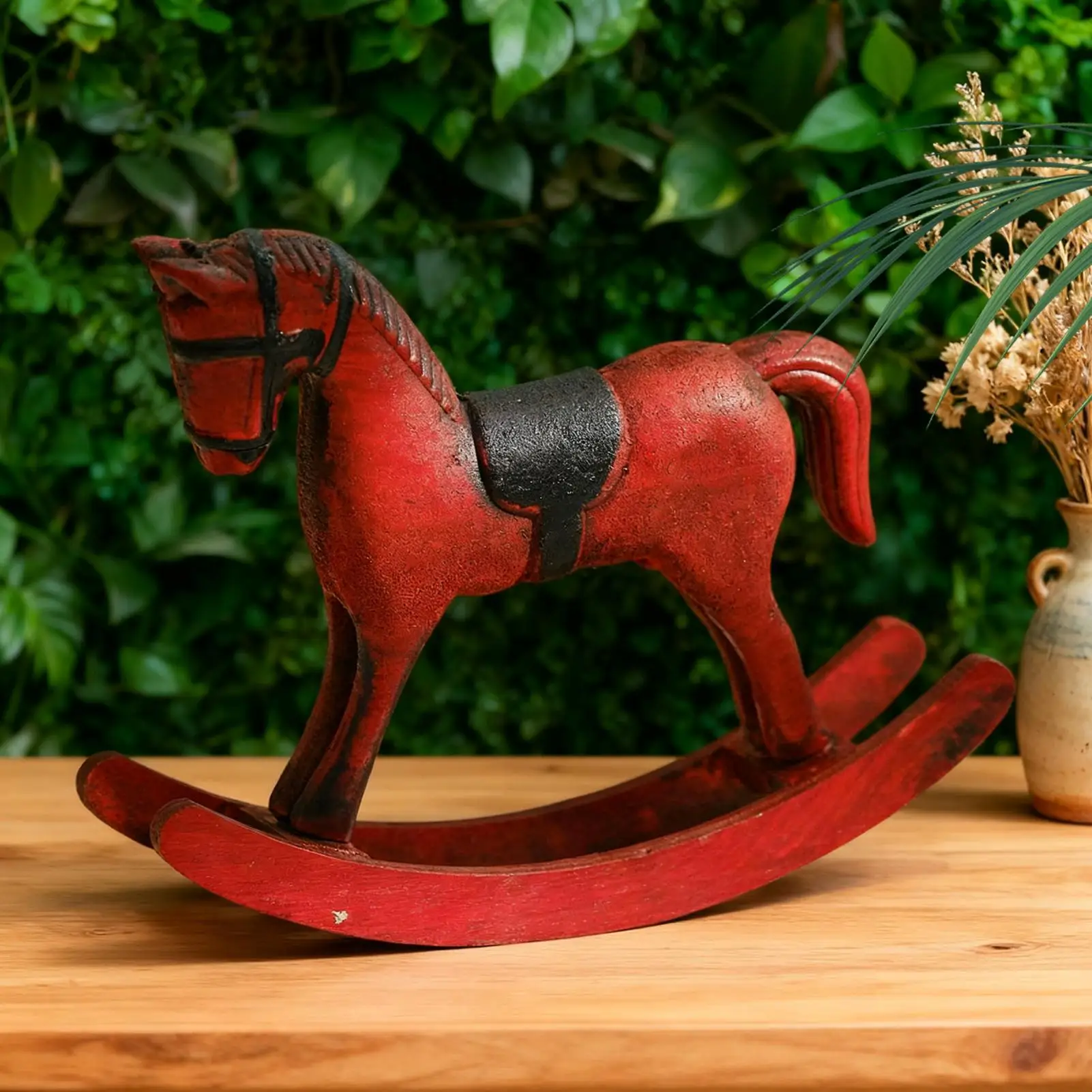 Horse Figurine Vintage Wooden Funny Rocking Toys Horse Desk Sculpture Animal Toys for Boys Girls Birthday Christmas Home Office