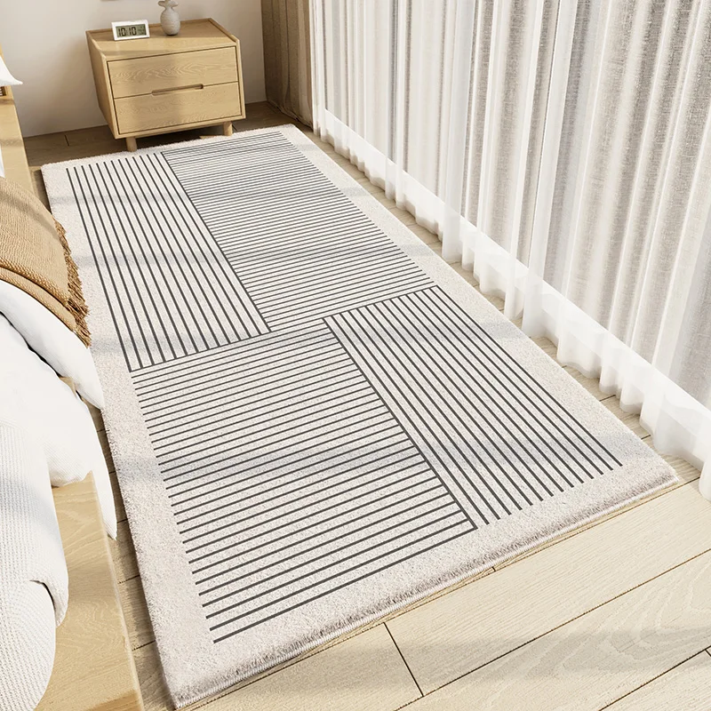 Bedroom Lines Are Simple High End Carpe Fluffy Soft Geometric Quiet Wind Carpets 2024 New Bedside Nonslip Waterproof Highend Rug