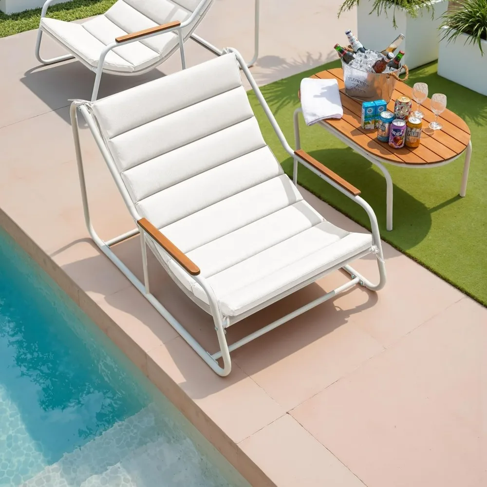 

Комплект мебели из 2 всепогодных шезлонгов из теслина с приставным столиком из акации для веранды, бассейна, заднего двора и улицы