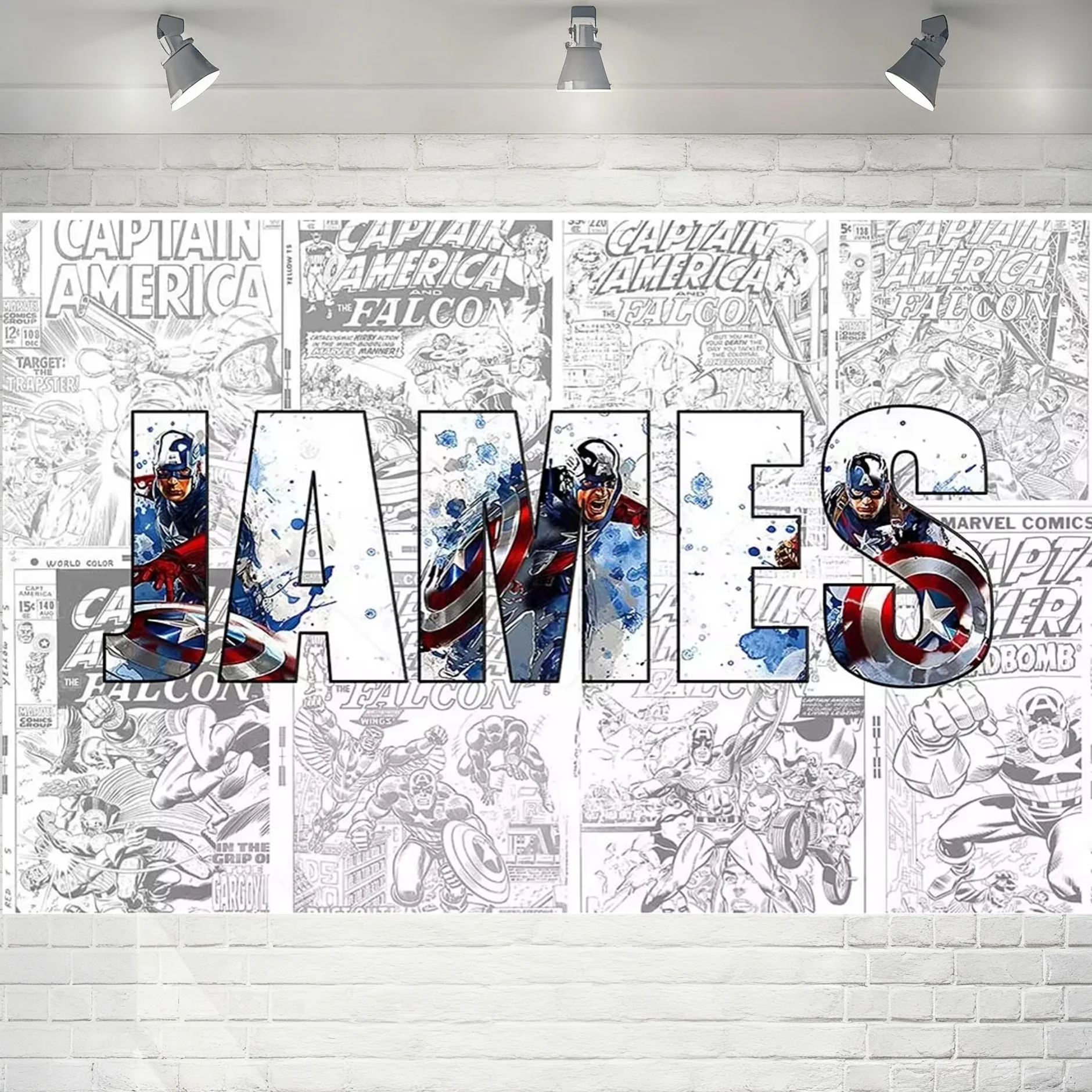 

Marvel Superhero Theme Background Cloth Captain America Comic Style Personalized Customized Children Birthday Party Decoration