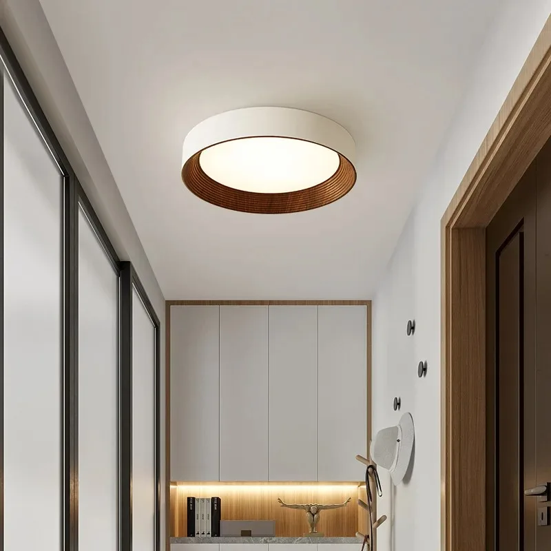 Nordic Creative Wood Grain Ceiling Lamp Minimalist Round LED Chandelier Living Room Balcony Bedroom Hotel Decor Lighting Fixture