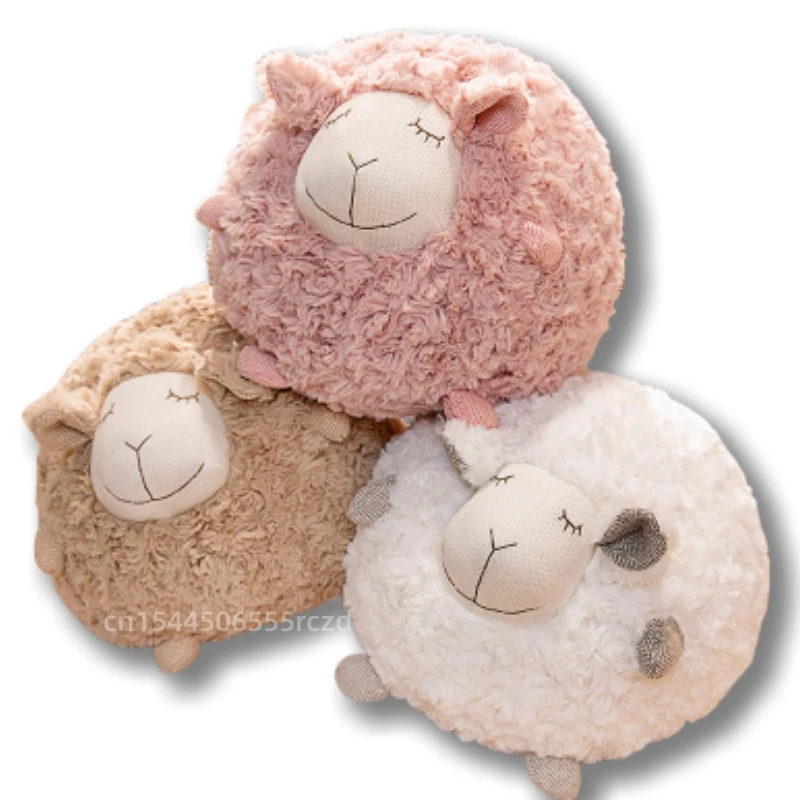 Kawaii Round Sheep Soft Stuffed Plush Doll White Pink Brown Open Eyes Close Eyes Plush Doll Pillow Gift For Boys And Girls