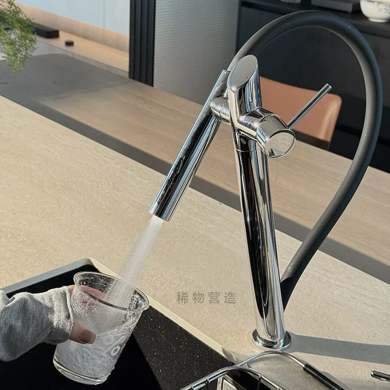 Luxury Fashion Pull-Down Kitchen Faucet Magnetic Docking 2-function Sprayer One Hole One Handle Copper Silicone Hose,Chrome