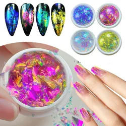 Crystal Fire Chameleon Nail Opal Flakes Iridescent Chrome Nail Powder Saprkly Chunky Glitter Mermaid Sequins Manicure Paillettes