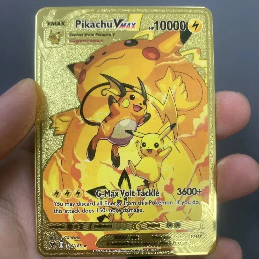 New Pikachu DIY Golden Pokemon Metal Card Arceus Charizard Iron Vmax Vstar Mega Pokmo Letters Kids Gift Game Collection Cards