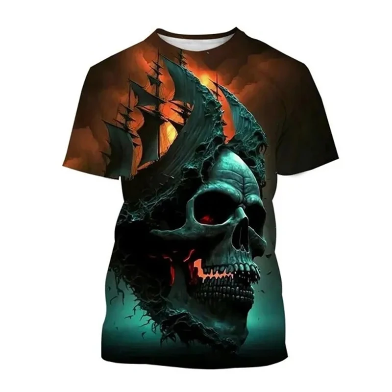 Camisetas con estampado 3D de barco pirata para hombre y mujer, pantalón corto informal a la moda, camisetas Harajuku de gran tamaño, ropa masculina