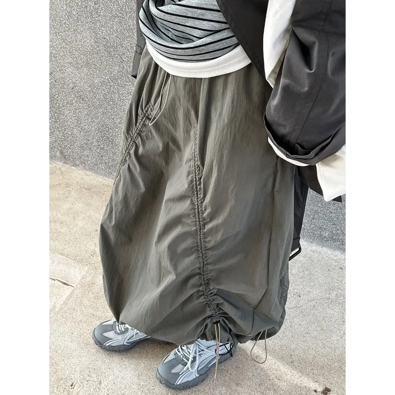 

Japanese Fashion Retro Drawstring Workwear Skirt for Women Spring 2025 New Street Style A-line Large Swing Long Skirt