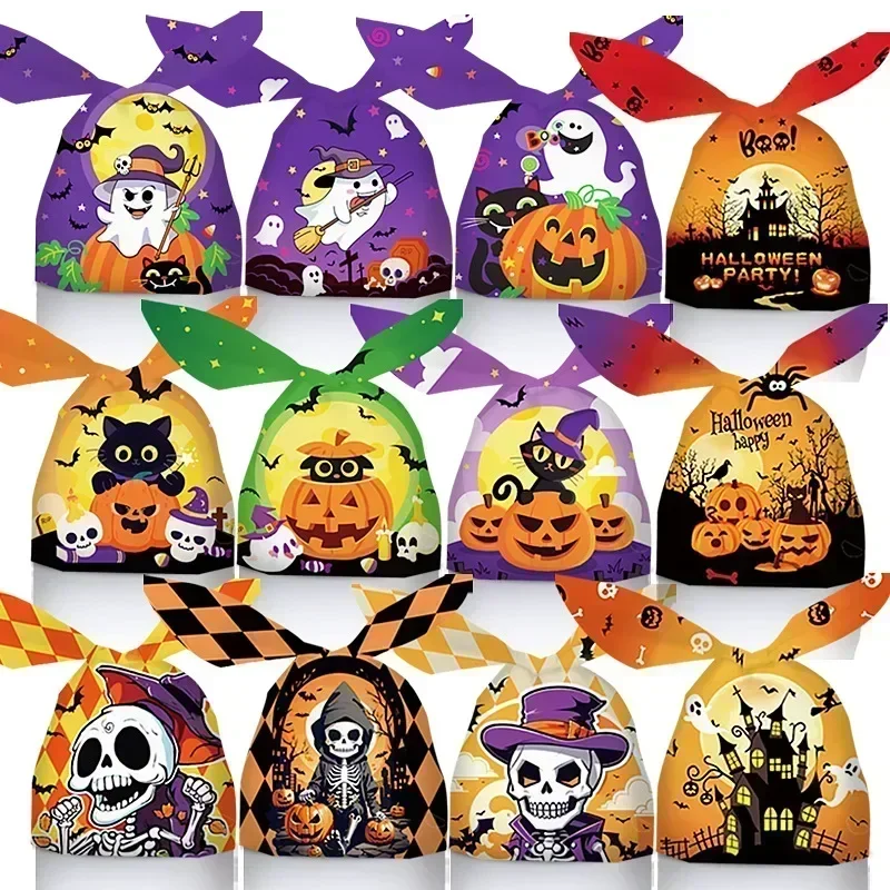 Hot Popular 50Pcs Halloween Candy Bags Plastic Bag Biscuits Cookies For Kids Halloween Party Diy Packaging Gift Decor Supplies