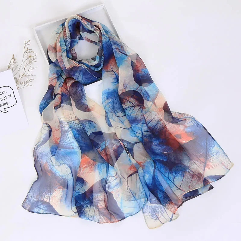 2024 Fashion Luxury Women Foulard Chiffon Georgette Bandana Silk Scarf Tree Leaf Thin Shawl Female Summer Wrap Hijab Neckerchief