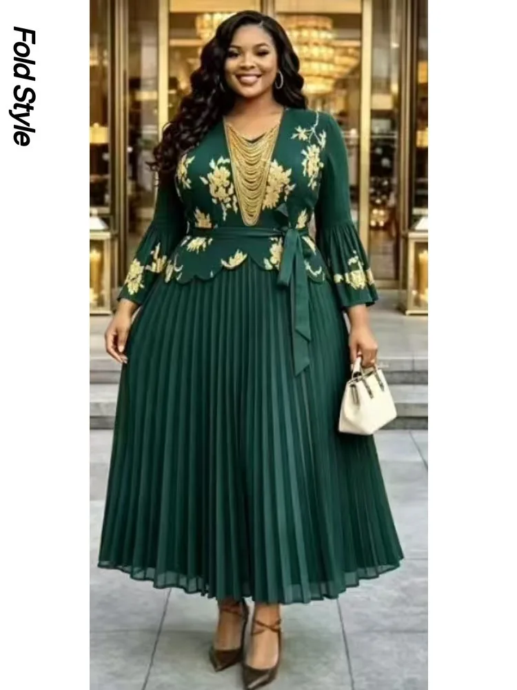 Miyake Printing Bronzing Women's Autumn 2026 New High-end Horn Sleeve Two-piece Set Waist and Thin Pleated Long Dress Set