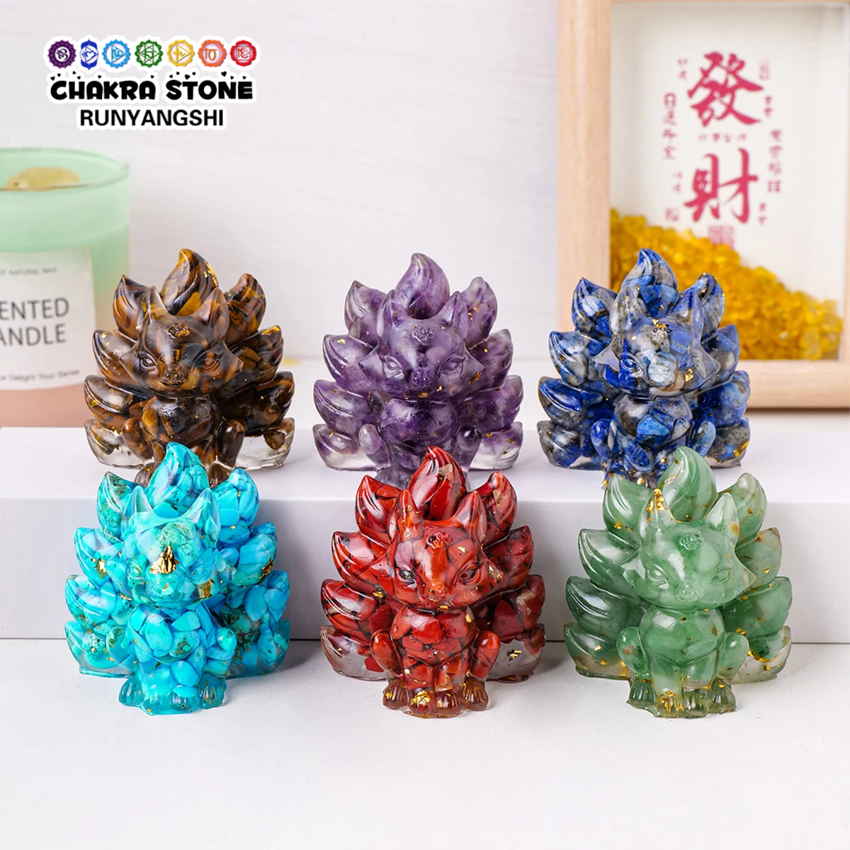 1pc Natur kristall Schotter Epoxidharz neun Schwanz Fuchs Meditation Geschenk Wohnkultur DIY magische Hexe Tier Bild