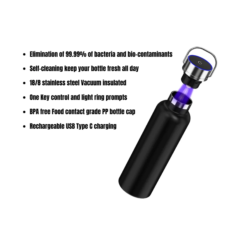 750ml Insulated Stainless Steel Water Bottle Self-Cleaning UV with Sensor Sensor Smart Type for Adults for Balcony Use