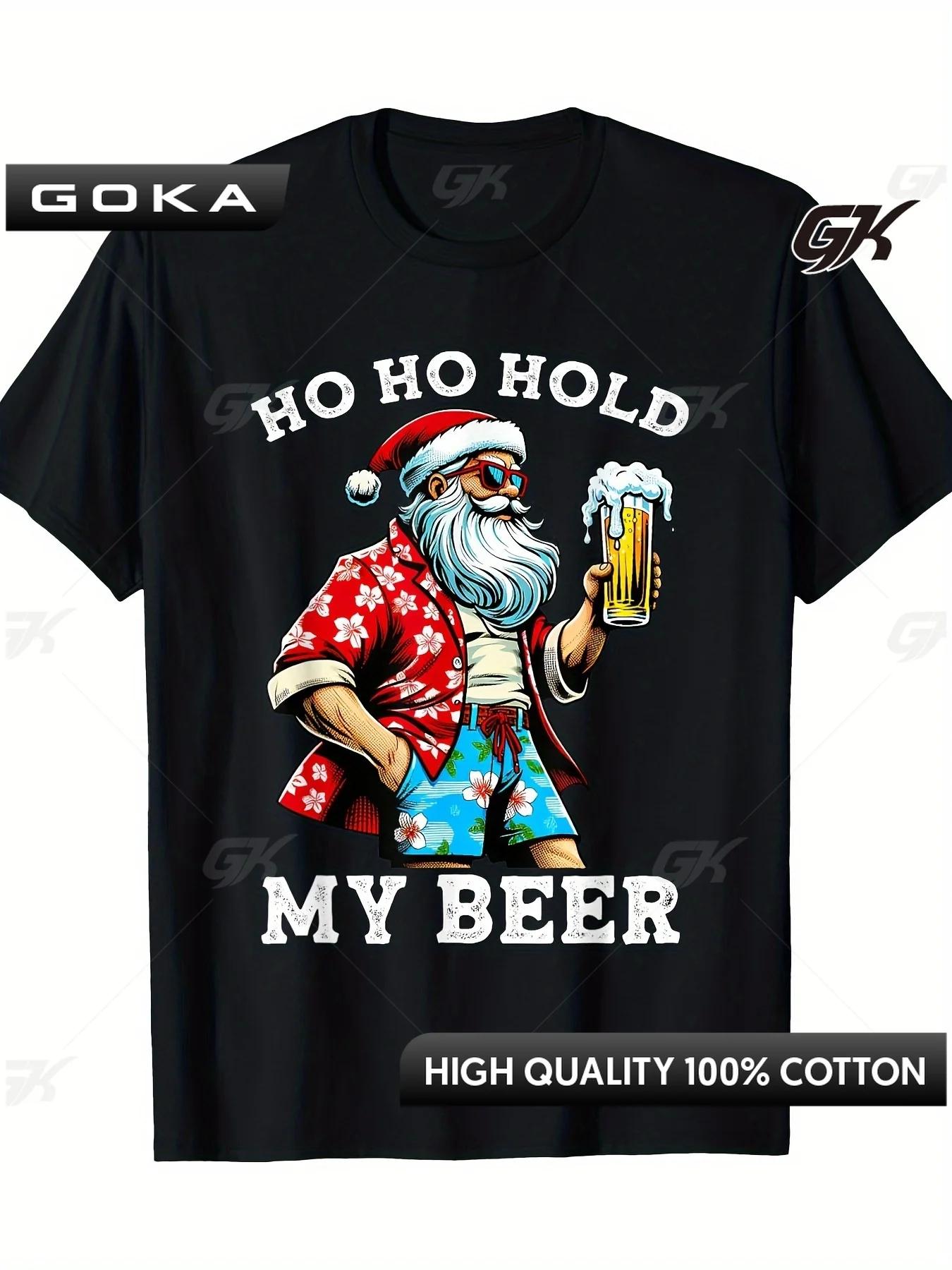 

Funny Santa T-Shirt - Sunglasses & Beer July Christmas Design for Men Casual Fashion Comfortable Round Short Sleeved Tops