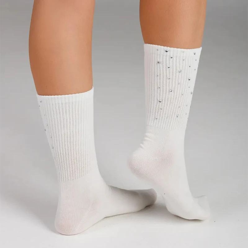 1/2/4Pairs Bright Diamond Tide Socks Hot Diamond Luxury Rhinestone Medium Tube Women's Socks Four Seasons Fashion Cotton Hosiery image 6