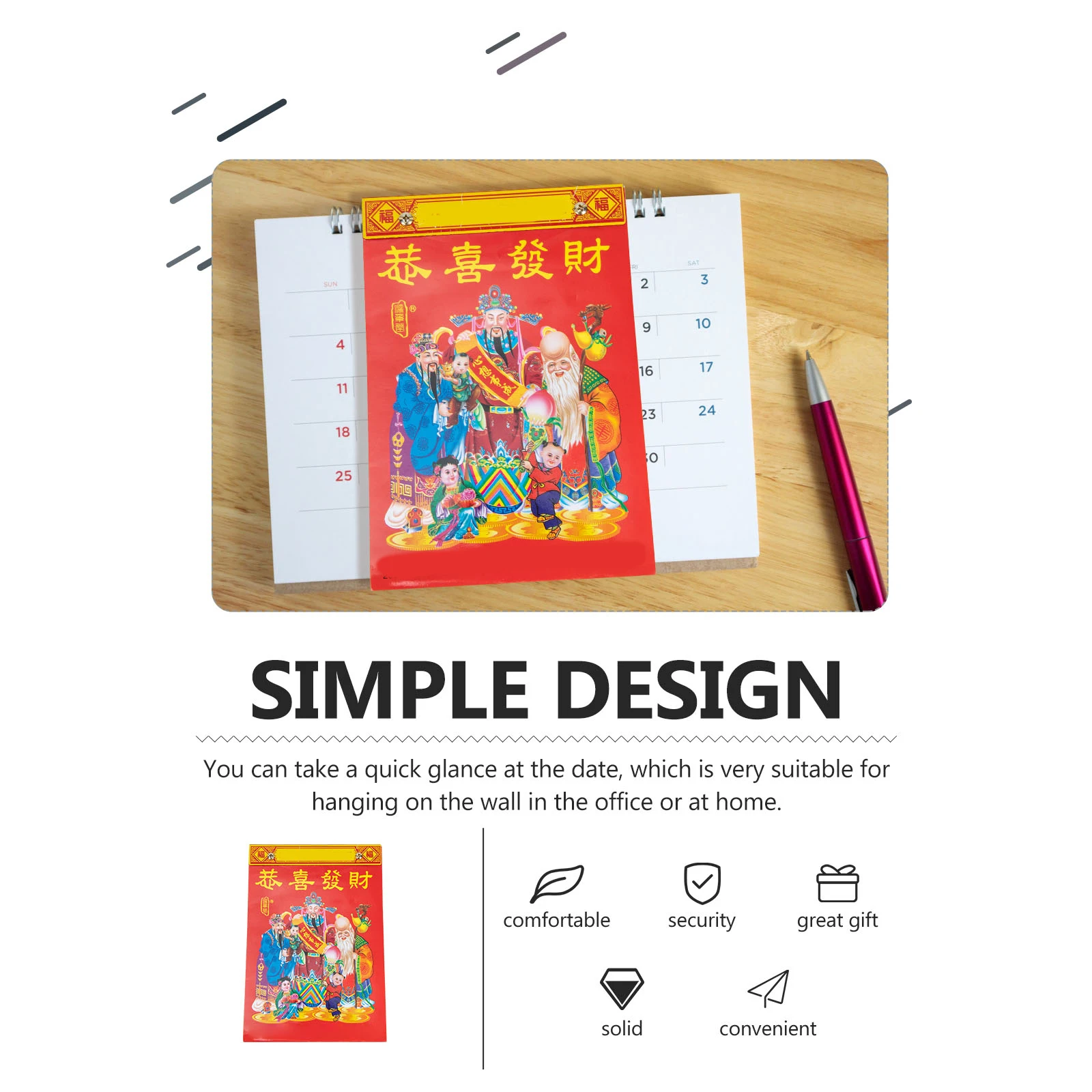 

2023 Household Chinese Calendar Traditional Daily Wall Hanging Tearable Paper Lunar Auspicious Year of Rabbit Calendar