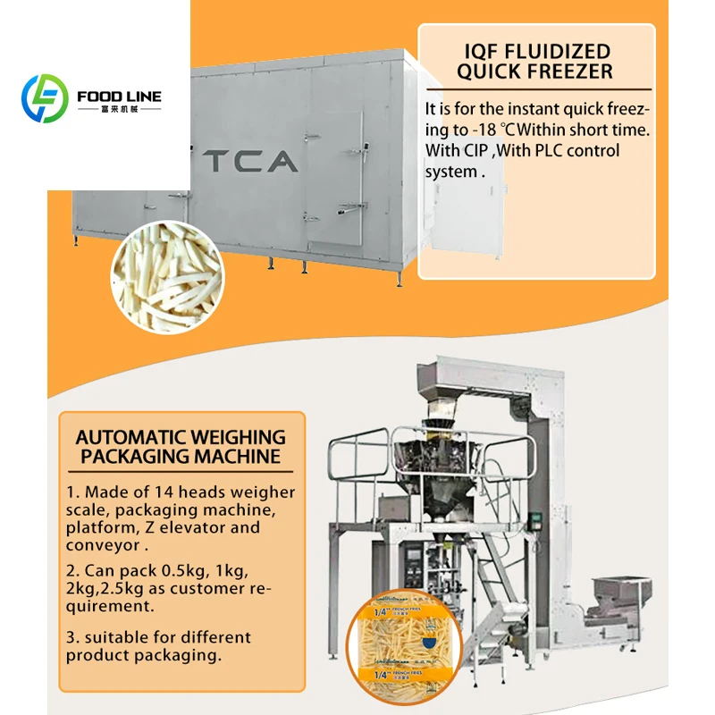 FLSUS304 خط إنتاج البطاطس المقلية المجمدة الأوتوماتيكي 3 طن 3000 كجم/ساعة خط معالجة البطاطس المقلية بنصف المصنع